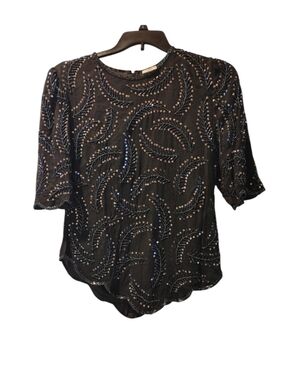 Source Unknown Black Sequin & Bead Embellished Women's Blouse